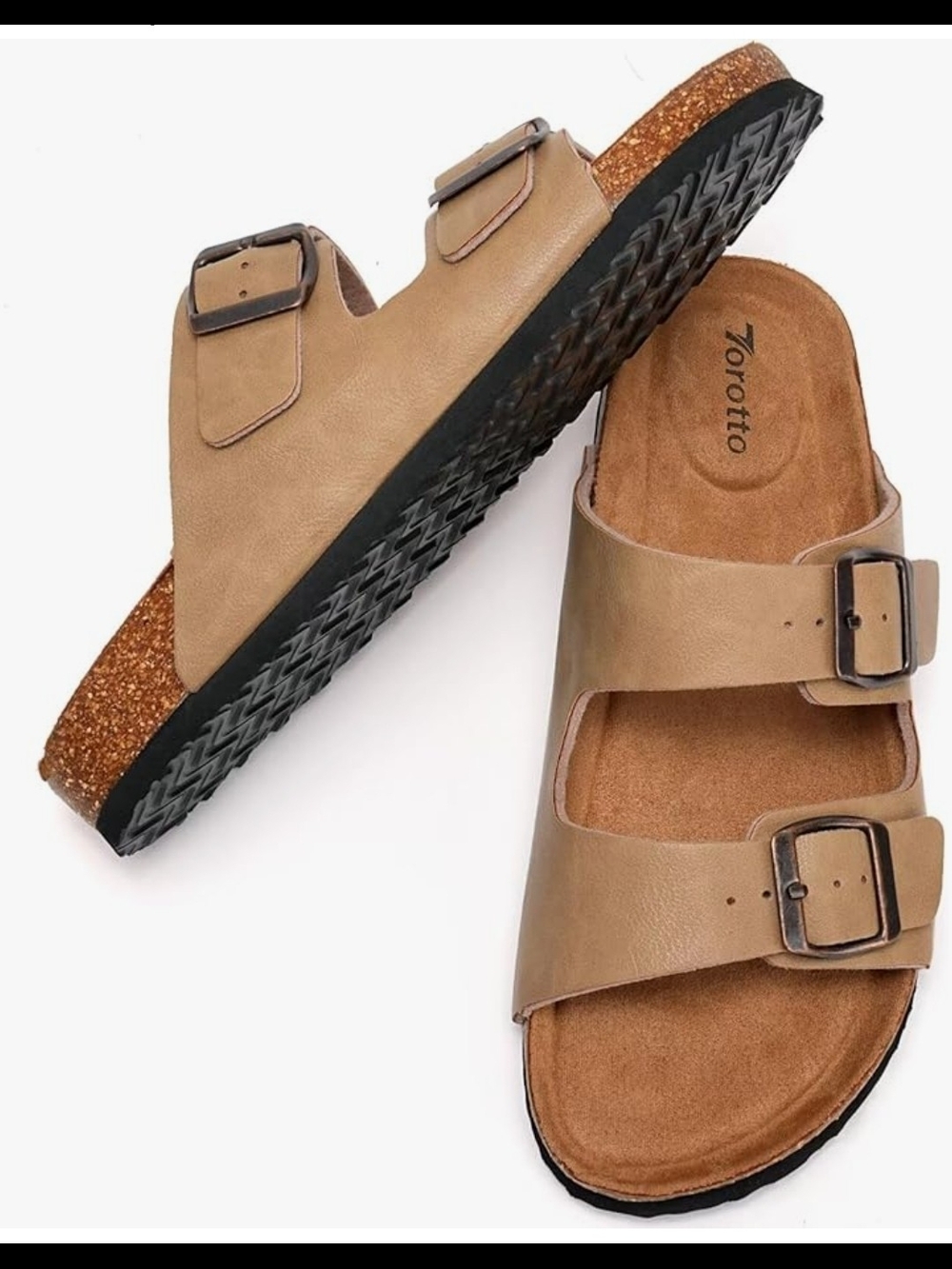 Torotto Womens Slides with Cork Footbed Open Toe Adjustable Webbing Flat Sandals